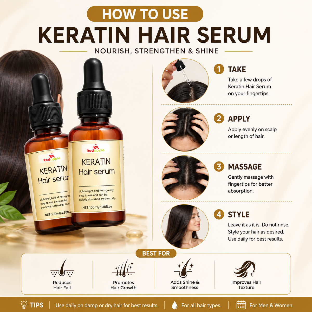 Keratin Hair Serum 100ML Each pack of 2