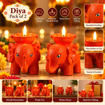 Elephant Diya Candle Holder (Set of 2)